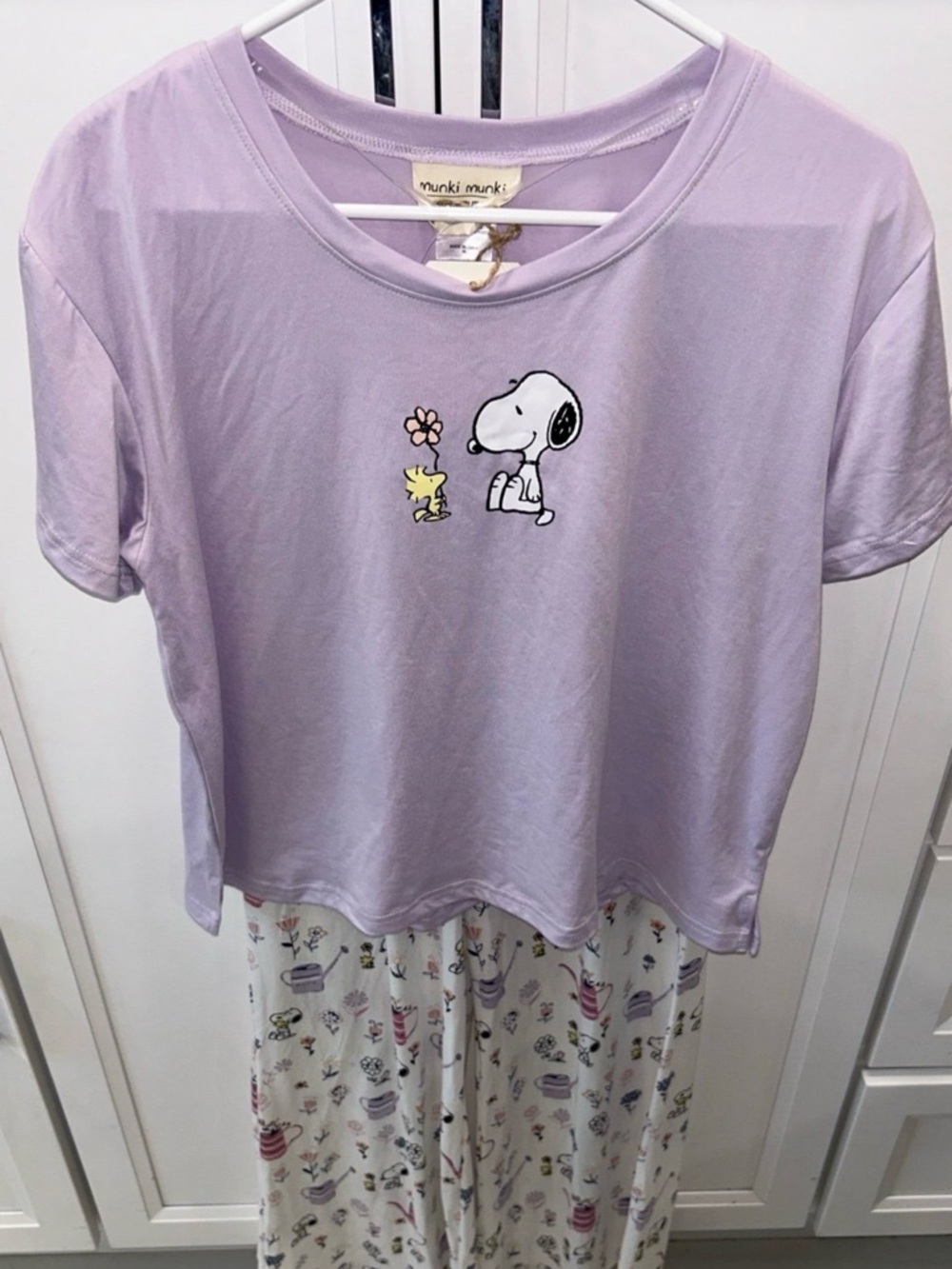 Munki Munki Peanuts/Snoopy & Woodstock Lilac Pajama Set Size Medium